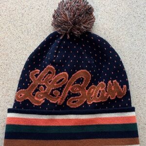 NWT LL Bean Navy and Orange Knit Beanie